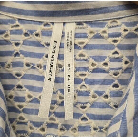 Anthropologie Kismet White & Blue Striped Eyelet Midi Shirt Dress Size 8 Women’s - Picture 7 of 10